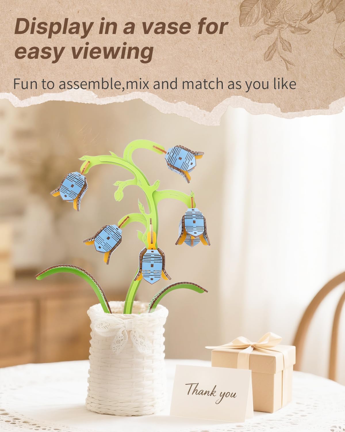Kaayee 3D Flower Wooden Puzzles for Adults-Lily of the Valley, Wooden Flowers Model Kit Set DIY Crafts to Build, Mother's Day/Botanical Collection/Ideal Creative Gift Ideas/Housewarming（65 PCS） - Image 5