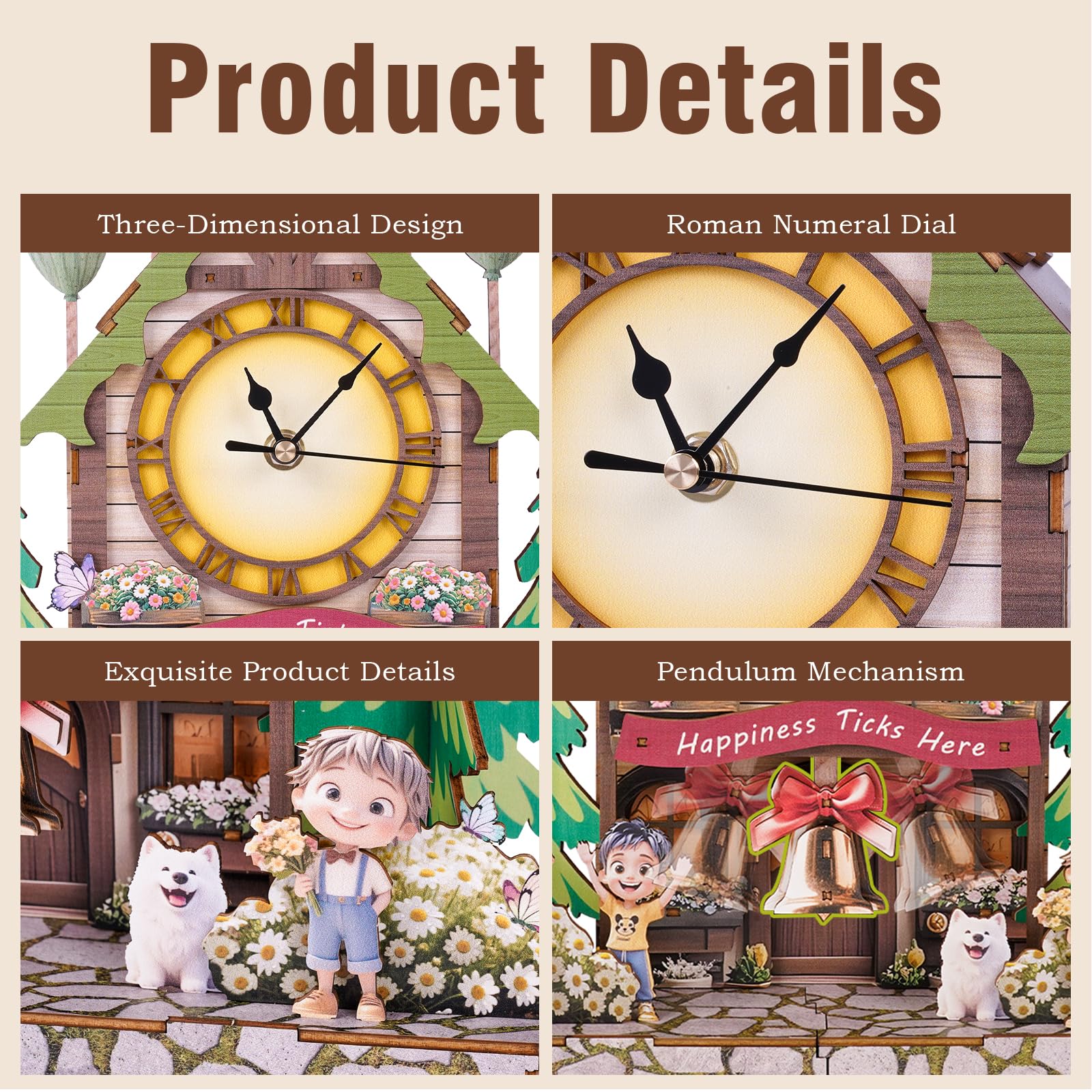KAAYEE 3D Wooden Puzzles for Adults Balloon House Wooden Clock 3D Puzzle Kit – Whimsical Wall Clock with Floating Balloon Design & Swinging Bell Pendulum – DIY Assembly Art Decor - Image 3