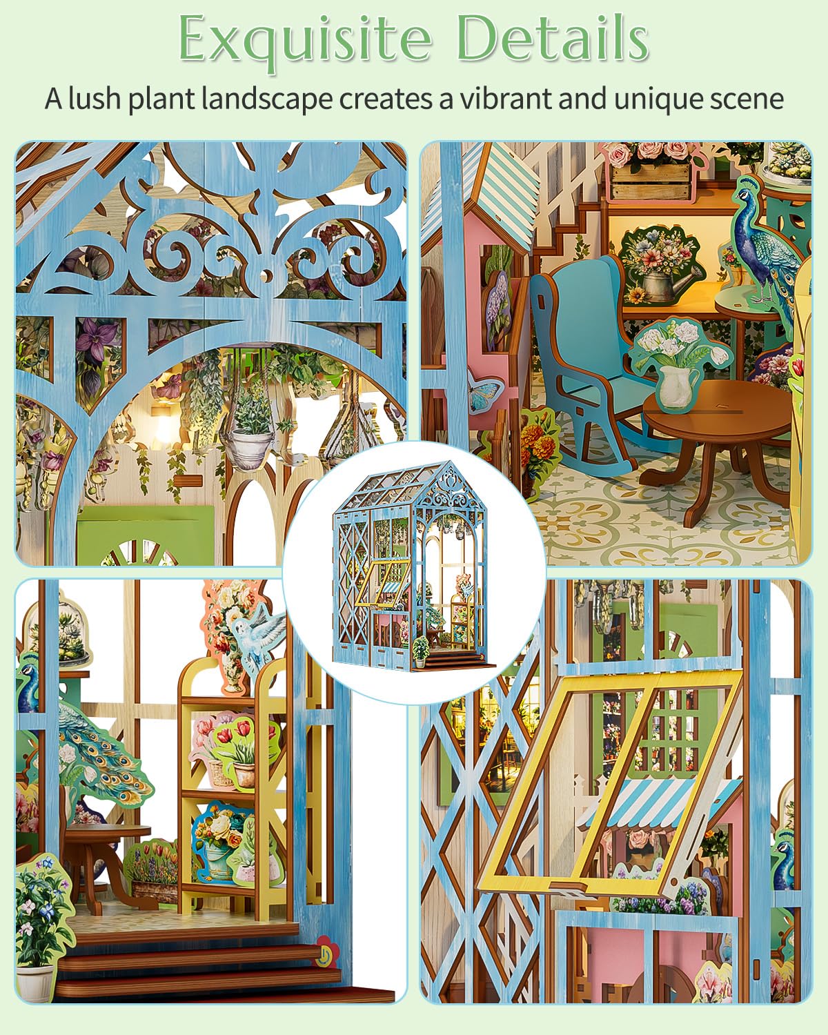 KAAYEE Book Nook Kit, 3D Wooden Puzzles for Adults, DIY Miniature House Kit for Adults, Booknook with LED Light, Gifts for Family, Friends and Book Lovers, Bookshelf Decor(Romantic Flower House) - Image 3