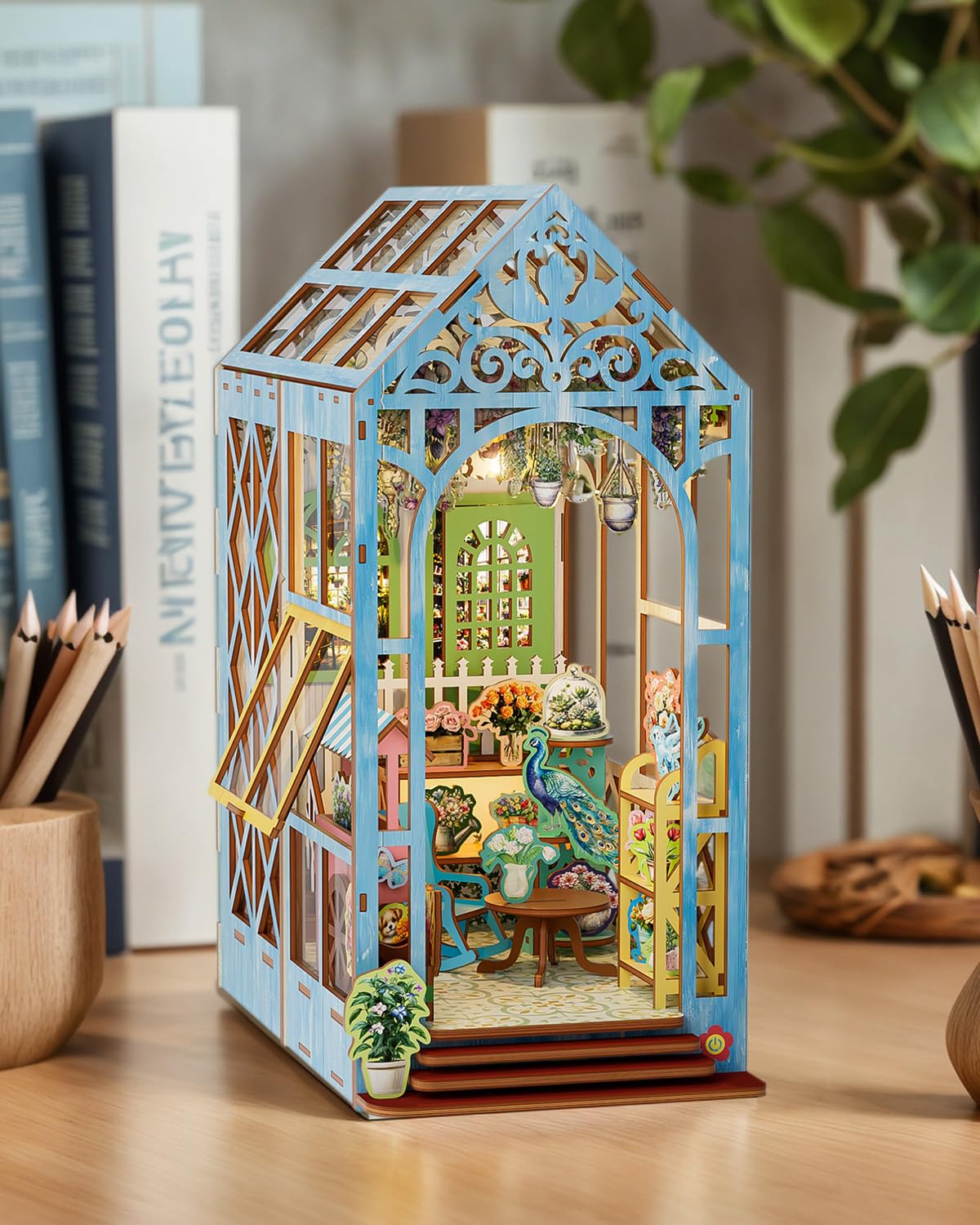 KAAYEE Book Nook Kit, 3D Wooden Puzzles for Adults, DIY Miniature House Kit for Adults, Booknook with LED Light, Gifts for Family, Friends and Book Lovers, Bookshelf Decor(Romantic Flower House) - Image 8