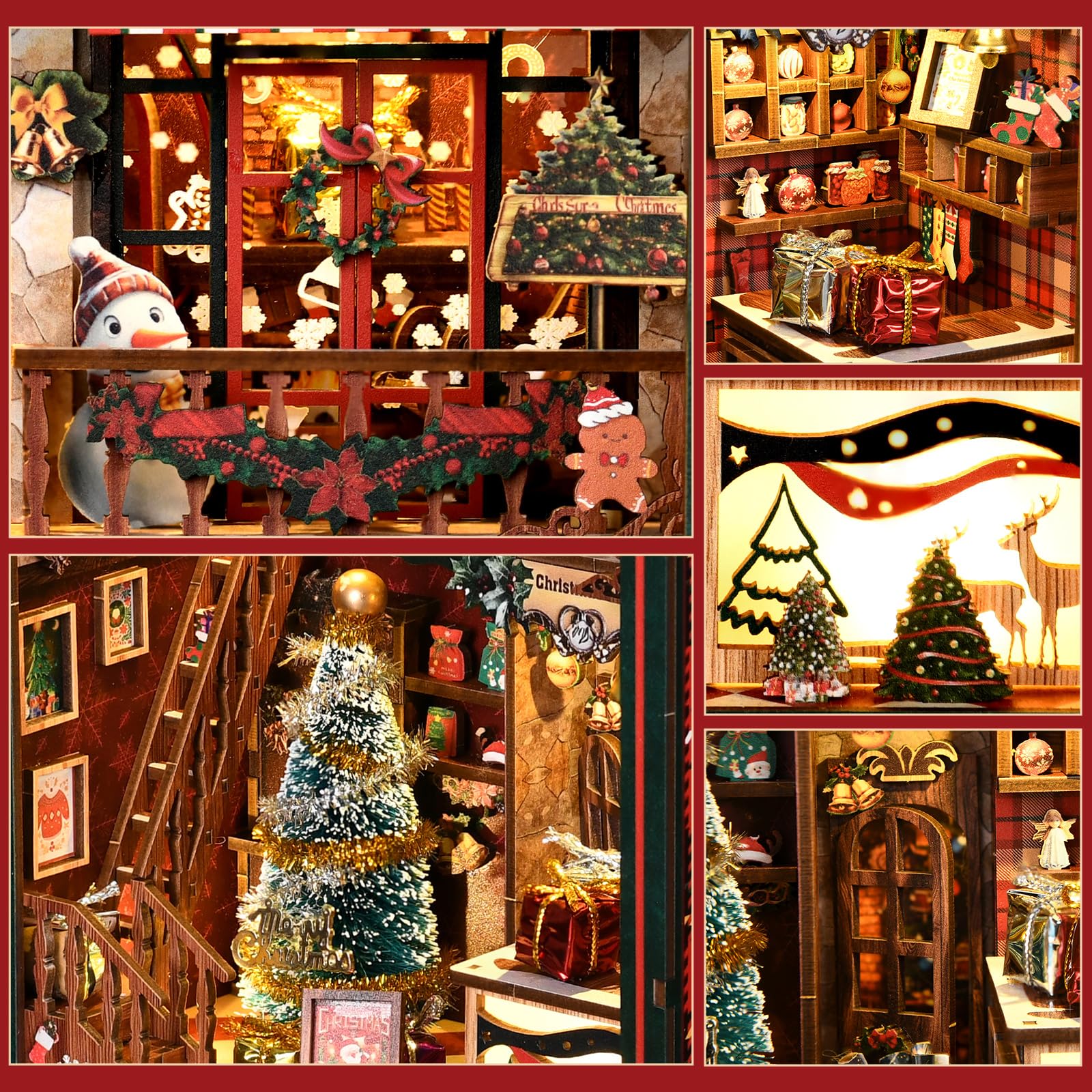 KAAYEE Book Nook Kit, 3D Wooden Puzzles for Adults, DIY Miniature House Kit for Adults, Booknook with LED Light, Gifts for Family, Friends and Book Lovers, Bookshelf Decor(Christmas Shop) - Image 6