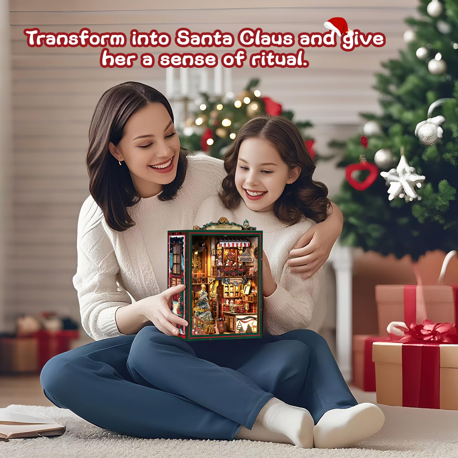 KAAYEE Book Nook Kit, 3D Wooden Puzzles for Adults, DIY Miniature House Kit for Adults, Booknook with LED Light, Gifts for Family, Friends and Book Lovers, Bookshelf Decor(Christmas Shop) - Image 7