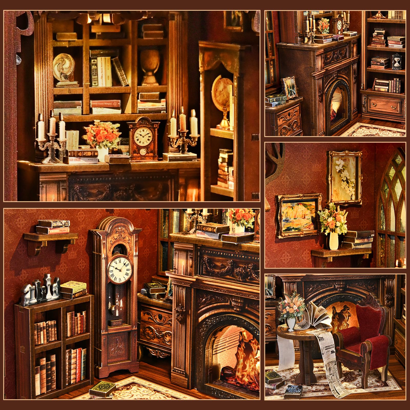 KAAYEE Book Nook Kit, 3D Wooden Puzzles for Adults, DIY Miniature House Kit for Adults, Booknook with LED Light, Gifts for Family, Friends and Book Lovers, Bookshelf Decor(Twinkling Light Library) - Image 5