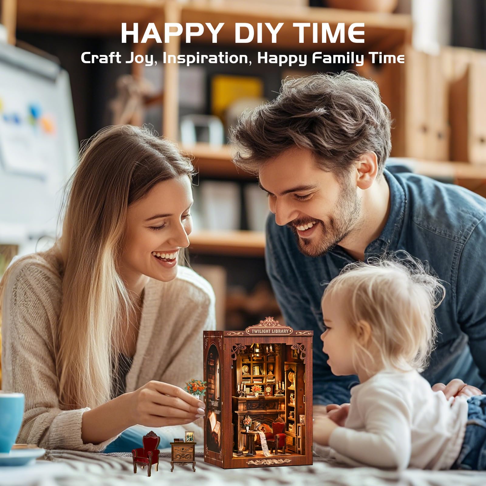 KAAYEE Book Nook Kit, 3D Wooden Puzzles for Adults, DIY Miniature House Kit for Adults, Booknook with LED Light, Gifts for Family, Friends and Book Lovers, Bookshelf Decor(Twinkling Light Library) - Image 7