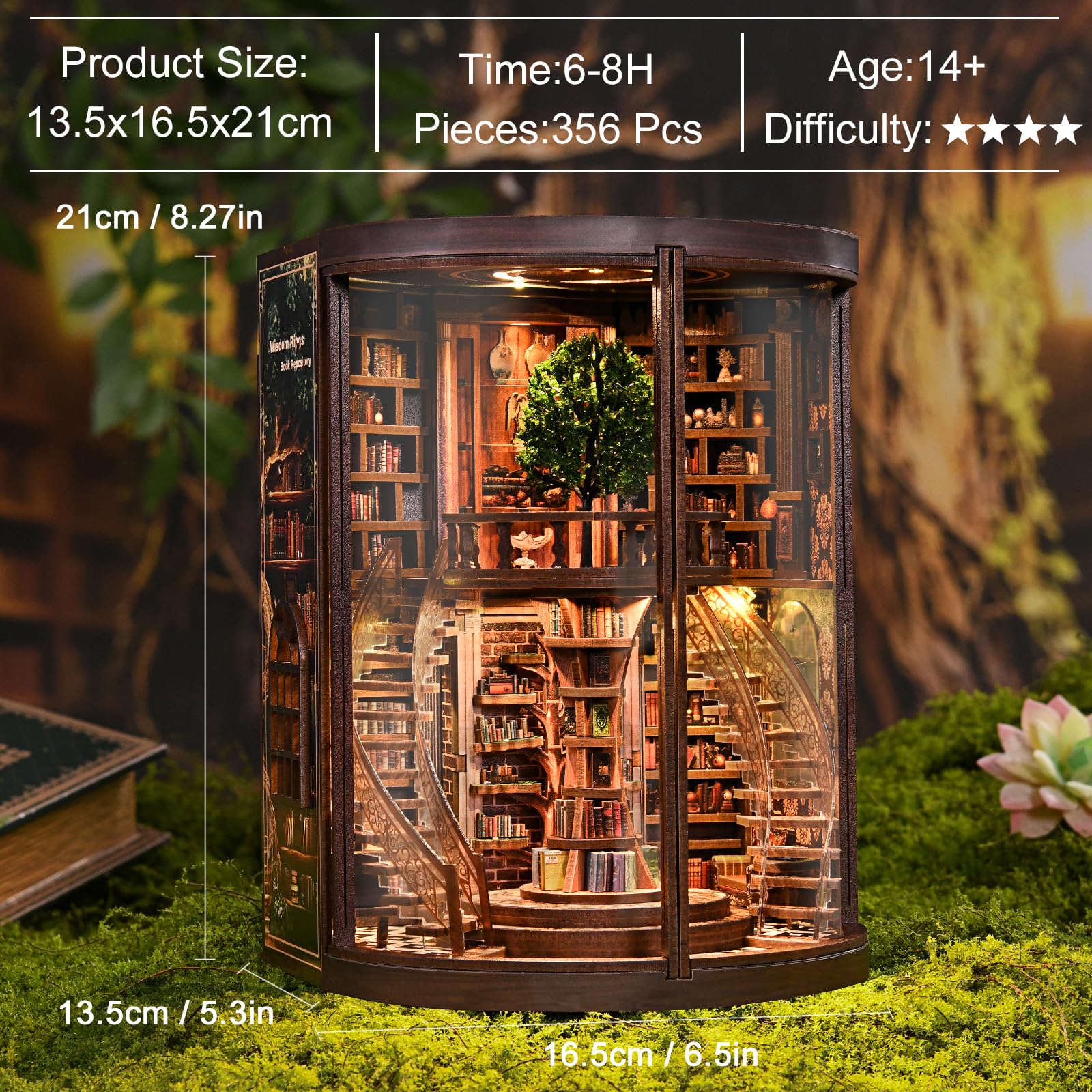 KAAYEE Book Nook Kit, 3D Wooden Puzzles for Adults, DIY Miniature House Kit for Adults, Booknook with LED Light, Gifts for Family, Friends and Book Lovers, Bookshelf Decor(Wisdom Rings) - Image 4