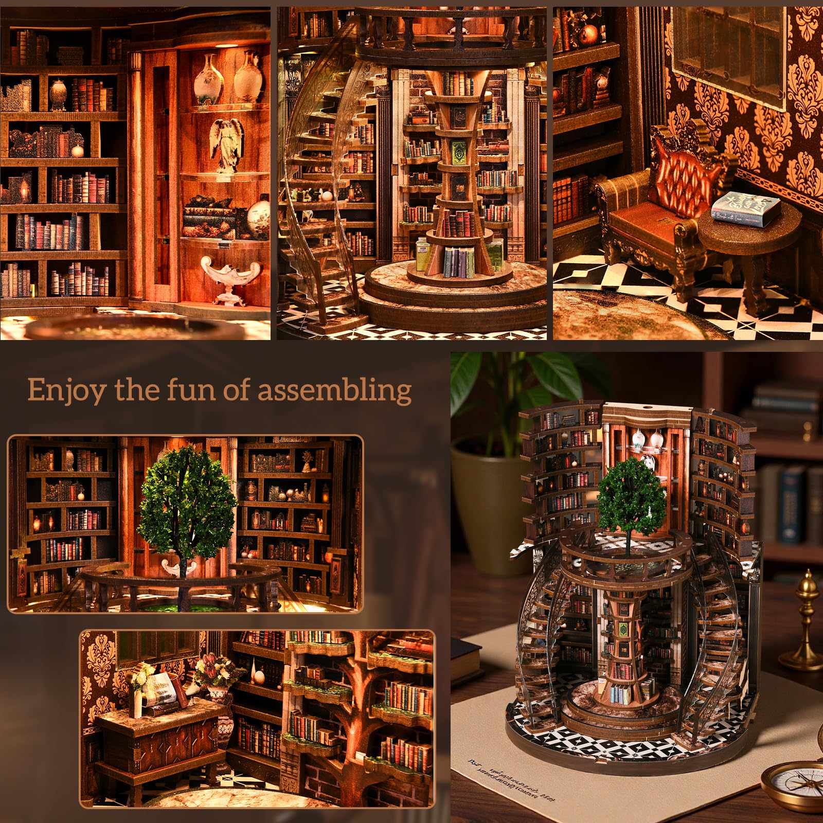 KAAYEE Book Nook Kit, 3D Wooden Puzzles for Adults, DIY Miniature House Kit for Adults, Booknook with LED Light, Gifts for Family, Friends and Book Lovers, Bookshelf Decor(Wisdom Rings) - Image 6