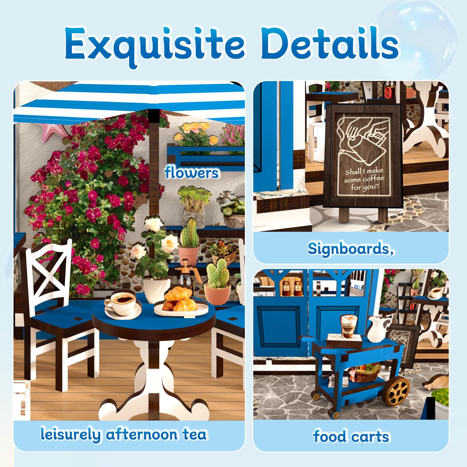 KAAYEE Book Nook Kit, 3D Wooden Puzzles for Adults, DIY Miniature House Kit for Adults, Booknook with LED Light, Gifts for Family, Friends and Book Lovers, Bookshelf Decor(Santorini Sun Café) - Image 7