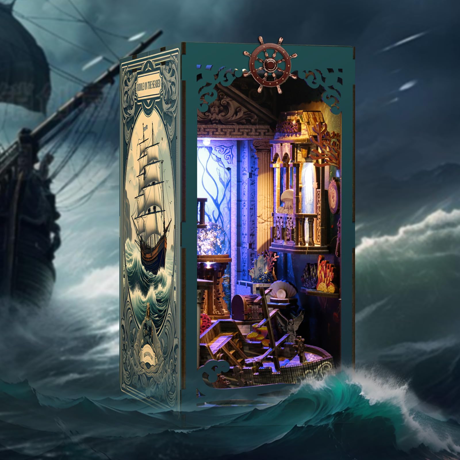 KAAYEE Book Nook Kit, 3D Wooden Puzzles for Adults, DIY Miniature House Kit for Adults, Booknook with LED Light, Gifts for Family, Friends and Book Lovers, Bookshelf Decor(Deep Sea Shadows) - Image 5