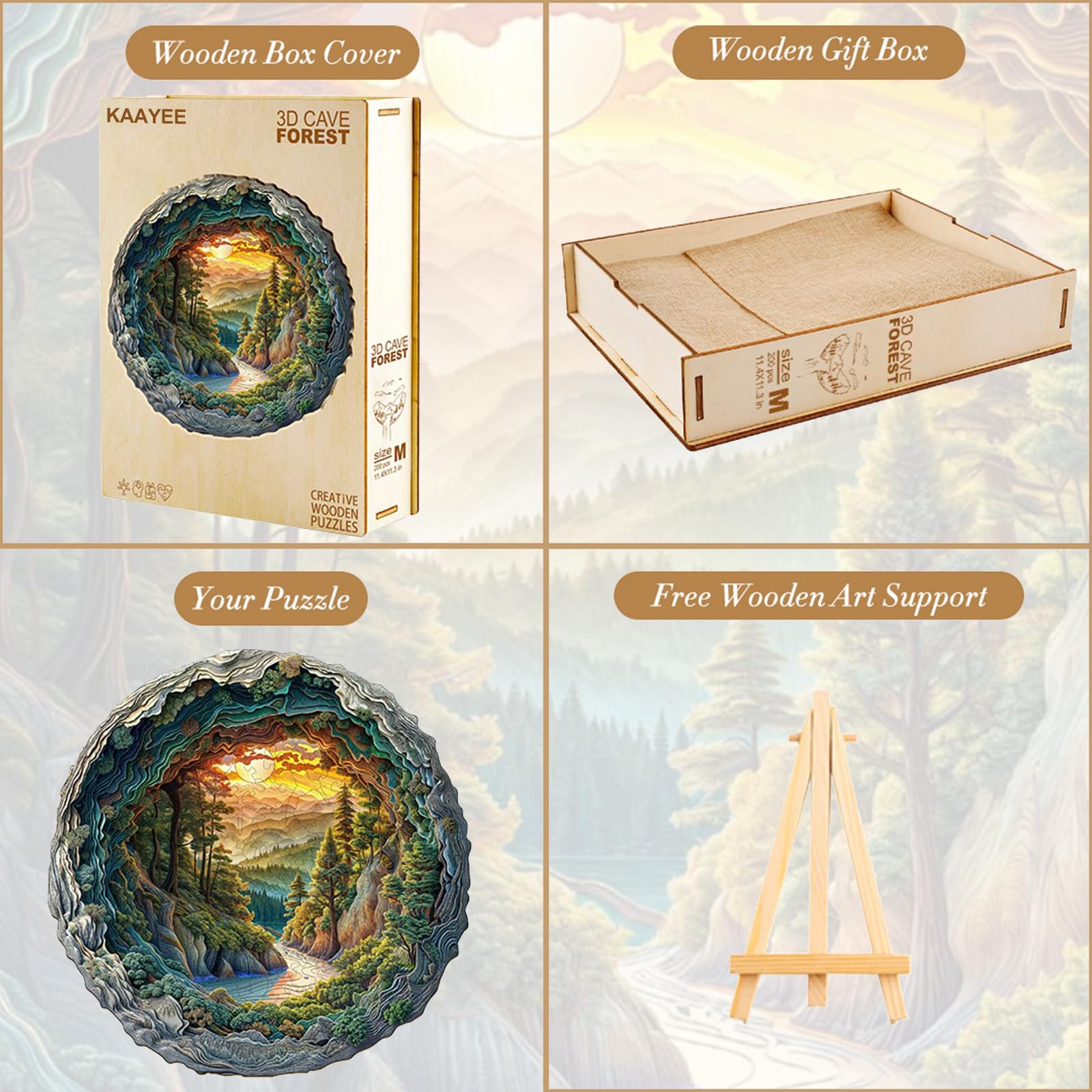 KAAYEE Wooden Puzzles for Adults, 3D Vision Effect Cave Forest Wooden Jigsaw Puzzle Unique Shape Wood Puzzle Adult, Flat Puzzle Birthday Fathers Family Game (S-8.5 * 8.4in-100pcs) - Image 7