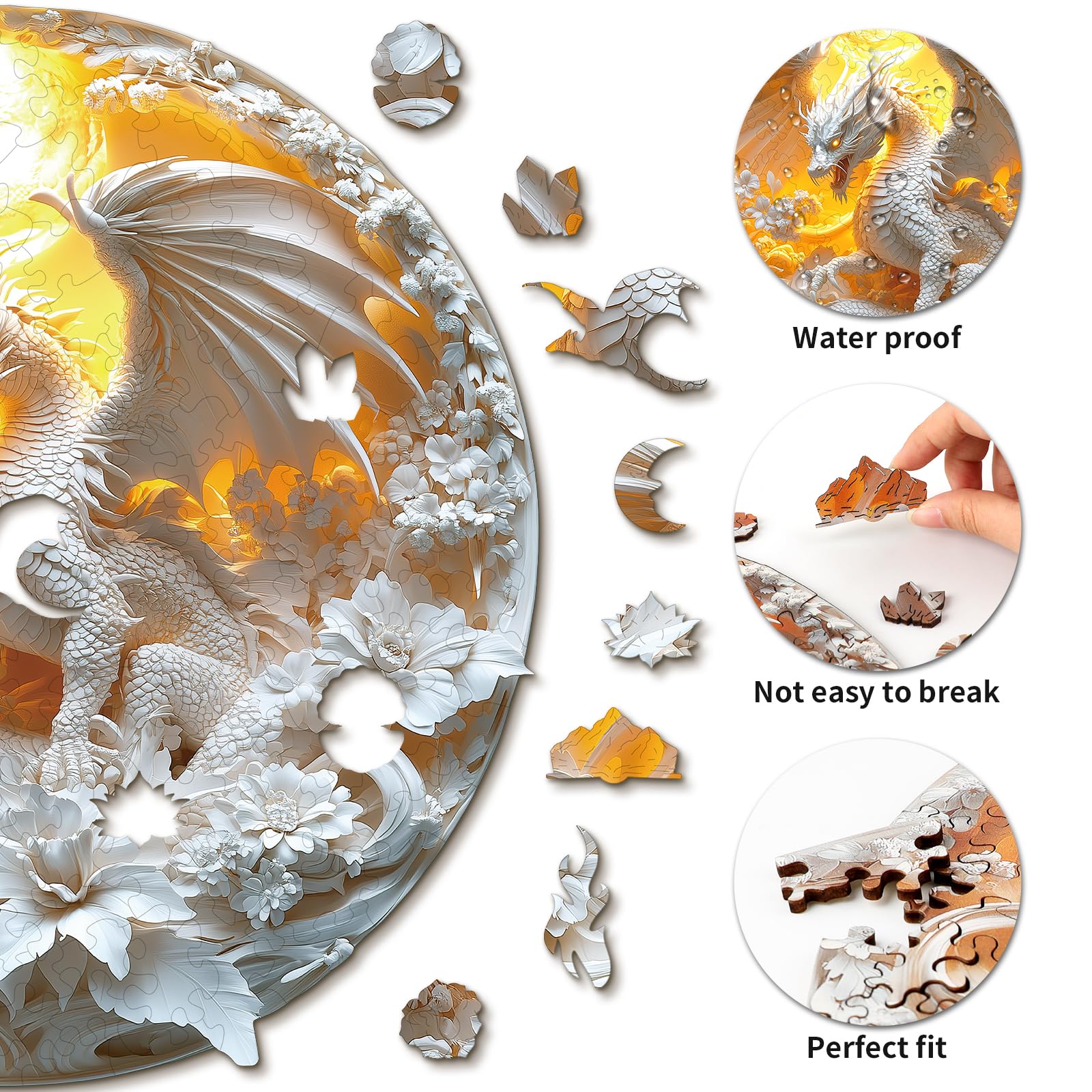 KAAYEE Wooden Puzzles for Adults, 3D Visual Fierce Dragon Wooden Jigsaw Puzzle Unique Shape Wood Puzzle Adult, 3D Effect Flat Puzzle Birthday Family Games (S-8.4 * 8.4 in-99pcs) - Image 3