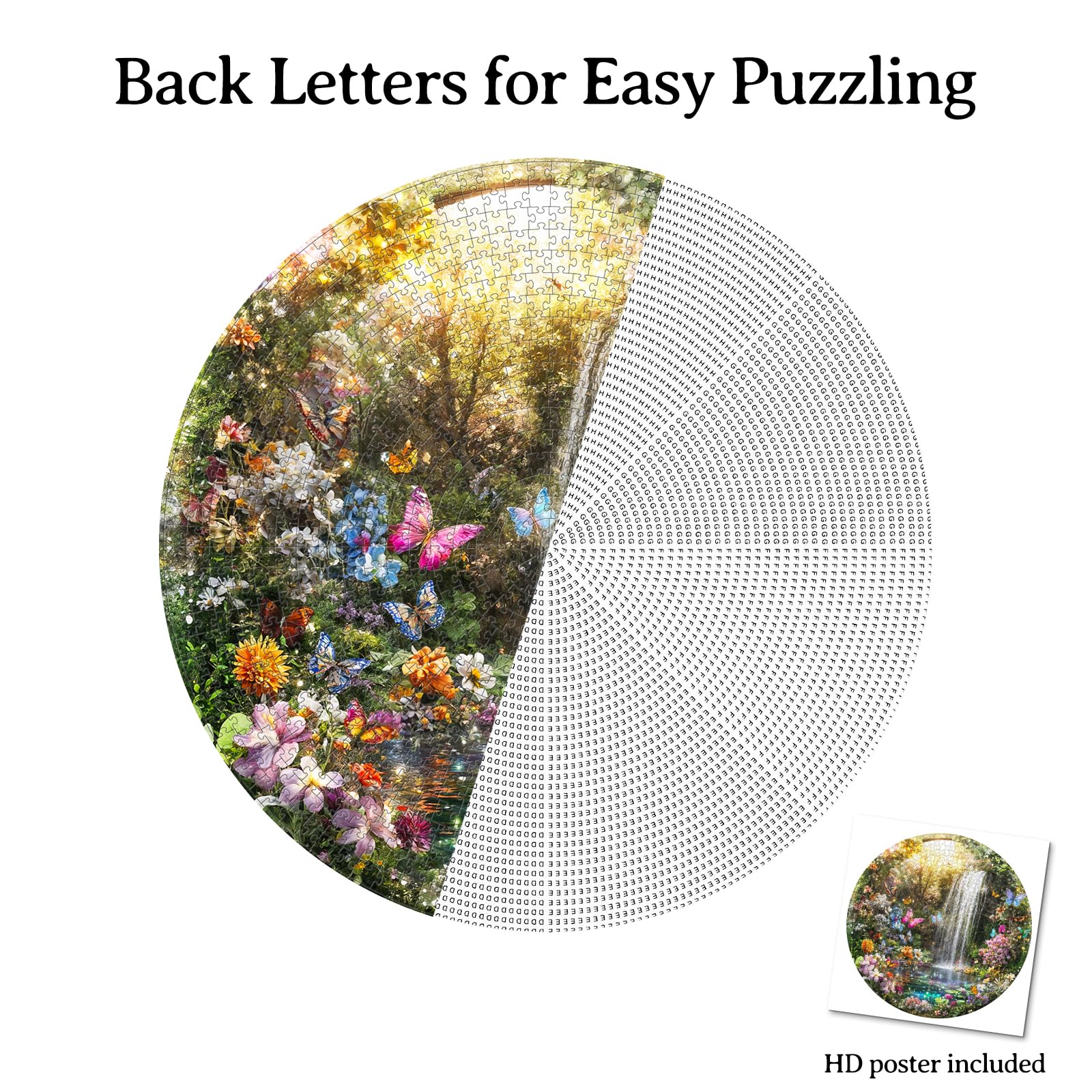 Puzzles for Adults 1000 Pieces, Butterfly & Waterfall Circular Jigsaw Puzzles 1000 Piece, 26.6in Round Impossible Hard Difficult Challenging Puzzle for Adults Birthday Home Decor - Image 7
